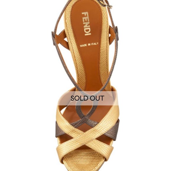 Fendi Twisted T-Strap Two-Tone Sandal, Gold - Picture 6 of 6